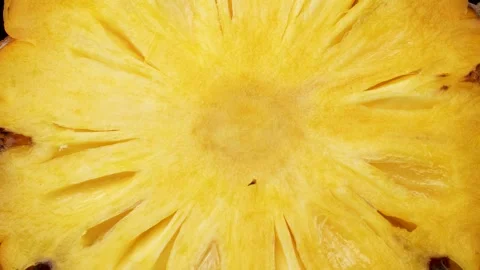 Pineapple Cross-Section Macro – Abstract Tropical Fruit Texture, Top View Stock Footage 317102281