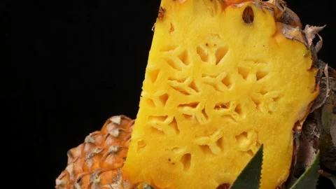 Pineapple Cross-Section Macro – Abstract Tropical Fruit Texture, Top View Stock Footage 317102393