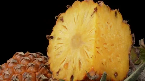 Pineapple Cross-Section Macro – Abstract Tropical Fruit Texture, Top View Stock Footage 317102407