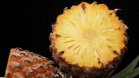 Pineapple Cross-Section Macro – Abstract Tropical Fruit Texture, Top View Stock Footage 317102453