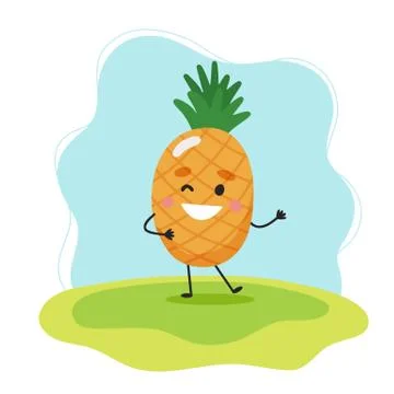 Pineapple cute character, vector illustration for kids in cartoon style Illustration