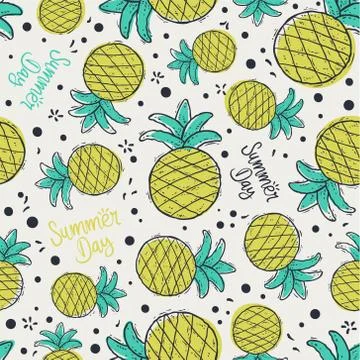 Pineapple cute doodle pattern background and summer themed Stock Illustration