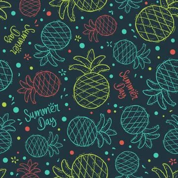 Pineapple cute doodle pattern background Stock Illustration