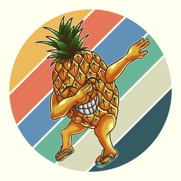 Pineapple dabbing retro vector illustration Stock Illustration