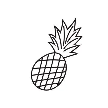 Pineapple doodle hand drawn line art illustration sketch. Ananas black drawn Stock Illustration