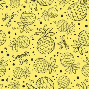 Pineapple doodle seamless pattern background and summer themed Stock Illustration