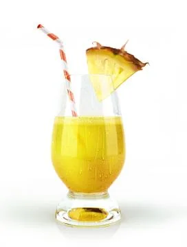 Pineapple drink glass, with a fruit chunk and straw. Stock Illustration