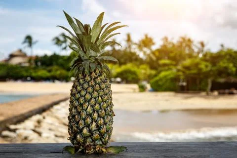 Pineapple on an exotic beach background. Foto stock