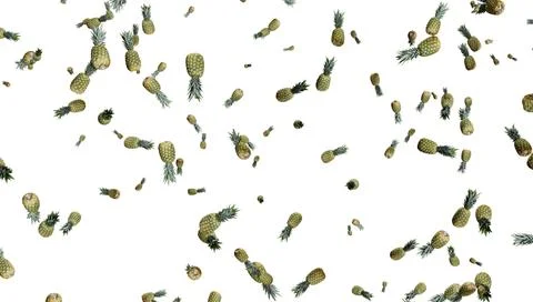 Pineapple falling rain, isolated on transparent background. Stock Photos