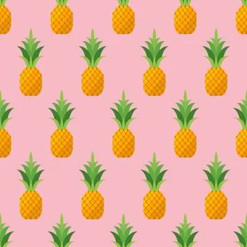 Pineapple in flat style seamless pattern Stock Illustration