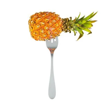 Pineapple on fork, 3D rendering 스톡 일러스트