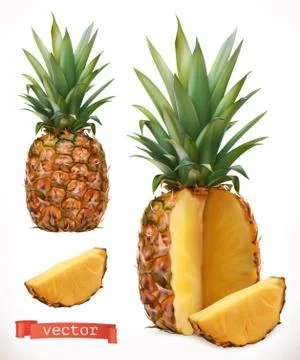 Pineapple. Fresh fruit 3d realistic vector icon Illustrazione stock