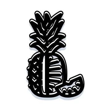 Pineapple fresh tropical fruit icon black and white Stock Illustration