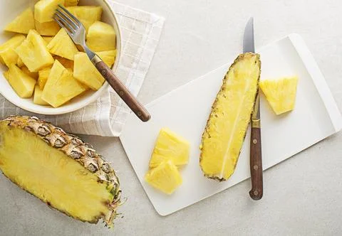 Pineapple freshly sliced Stock Photos