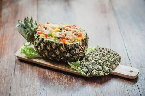 Pineapple Fried Rice on table Stock Photos