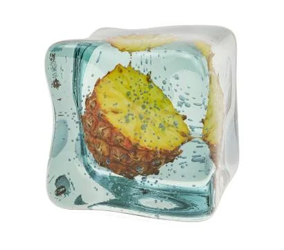 Pineapple frozen in ice cube, 3D rendering イラスト素材