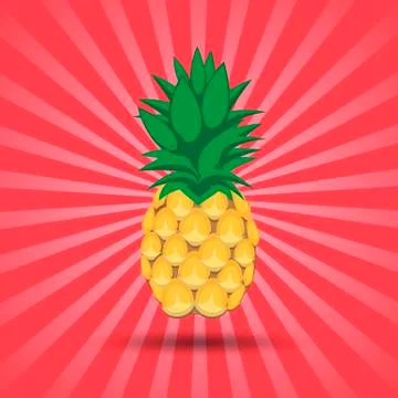 Pineapple fruit abstract seamless pattern on pink radiating lines background Stock Illustration