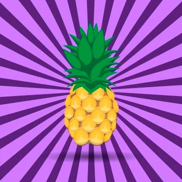 Pineapple fruit abstract seamless pattern on purple radiating lines background Stock Illustration