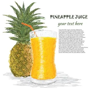 Pineapple fruit and pineapple juice Stock Illustration
