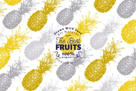 Pineapple fruit background. Hand drawn vector fruit illustration. Engraved style Stock Illustration