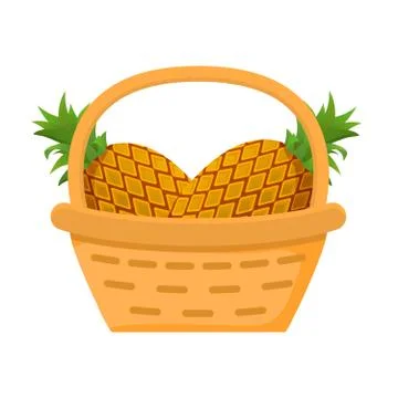 Pineapple fruit basket. Flat vector illustration. Harvesting fruits. Stock Illustration
