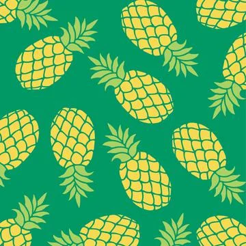 Pineapple fruit collage background with green base. Stock Illustration