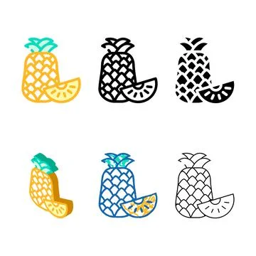 Pineapple fruit color set icon vector Stock Illustration