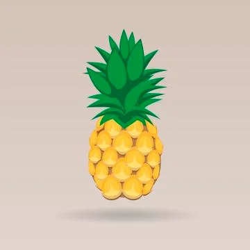 Pineapple fruit contour abstract pattern on stark white brown background Illustrazione stock