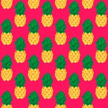 Pineapple fruit contour abstract seamless pattern on pink background Stock-Illustration