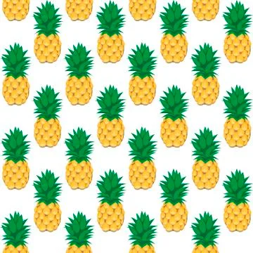 Pineapple fruit contour abstract seamless pattern on white background Illustrazione stock