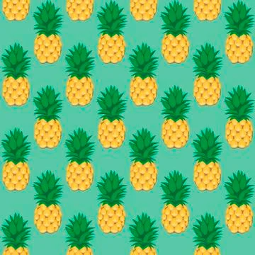 Pineapple fruit contour abstract seamless pattern on green background Illustrazione stock