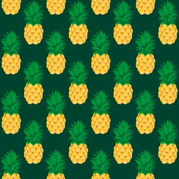 Pineapple fruit contour abstract seamless pattern on bottle green background Stock Illustration