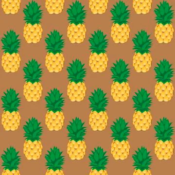 Pineapple fruit contour abstract seamless pattern on brown background Stock Illustration
