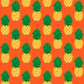 Pineapple fruit contour abstract seamless pattern on orange background Stock-Illustration