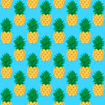 Pineapple fruit contour abstract seamless pattern on aqua blue background Illustrazione stock