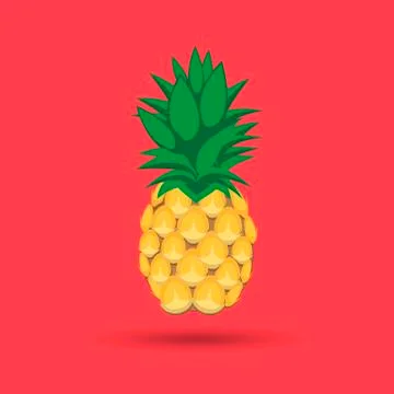 Pineapple fruit contour abstract seamless pattern on pink background Illustrazione stock