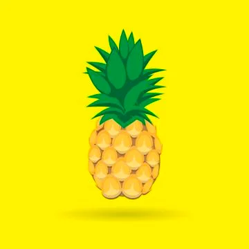 Pineapple fruit contour abstract seamless pattern on yellow background Stock Illustration