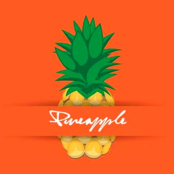 Pineapple fruit contour abstract seamless pattern on orange background Stock Illustration