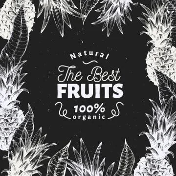 Pineapple fruit design template. Hand drawn vector fruit illustration on chalk Stock Illustration
