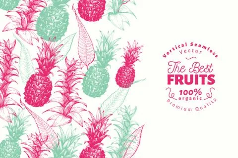 Pineapple fruit design template. Hand drawn vector fruit illustration. Engraved Stock Illustration