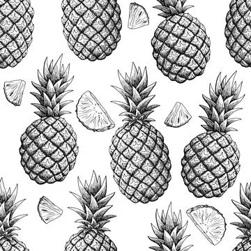 Pineapple fruit graphic black white seamless pattern sketch illustration vector Illustrazione stock