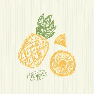 Pineapple fruit. Hand drawn vector illustration. Pen or marker doodle sketch. Stock Illustration