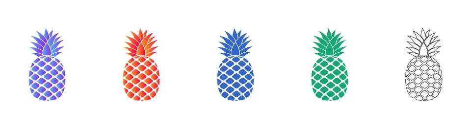 Pineapple Fruit Icons Set Stock Illustration