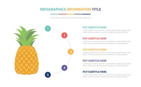 Pineapple fruit infographic template concept with five points list and variou Stock Illustration