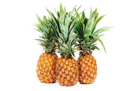 Pineapple fruit with leaf isolated on white background. Professional studio Foto stock