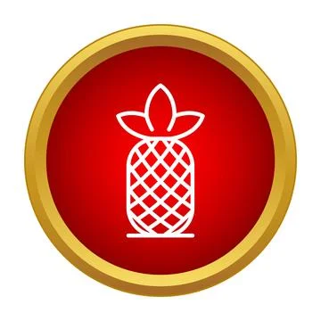 Pineapple fruit line icon in red circle Stock Illustration