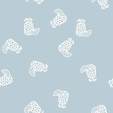 Pineapple fruit line vector seamless pattern Stock Illustration