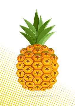 Pineapple fruit paper cut design on white  background and yellow color halfto Stock Illustration