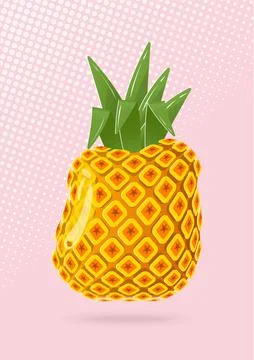 Pineapple fruit paper cut on light pink background vector design. Stock Illustration
