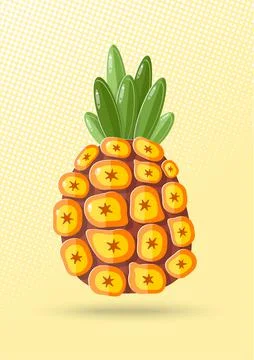 Pineapple fruit paper cut on light yellow background vector design. Stock Illustration